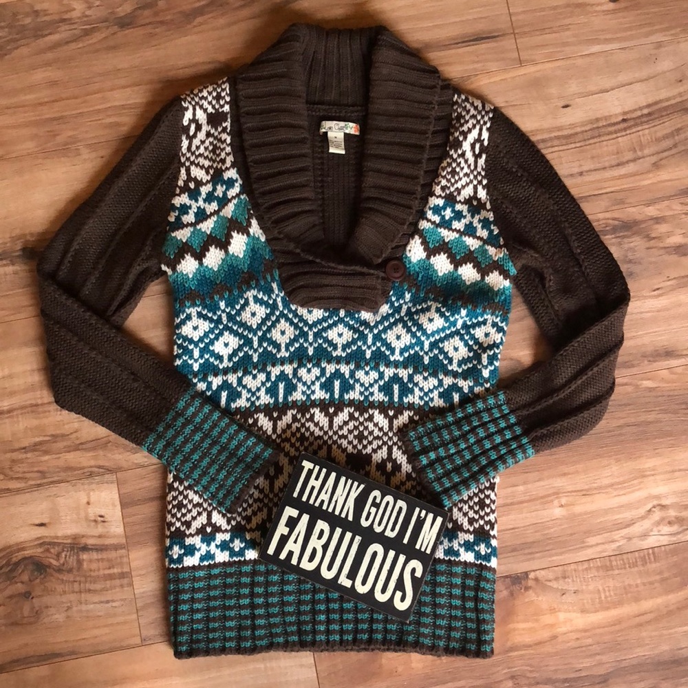 Brown & Blue Pattern Knit Sweater Medium